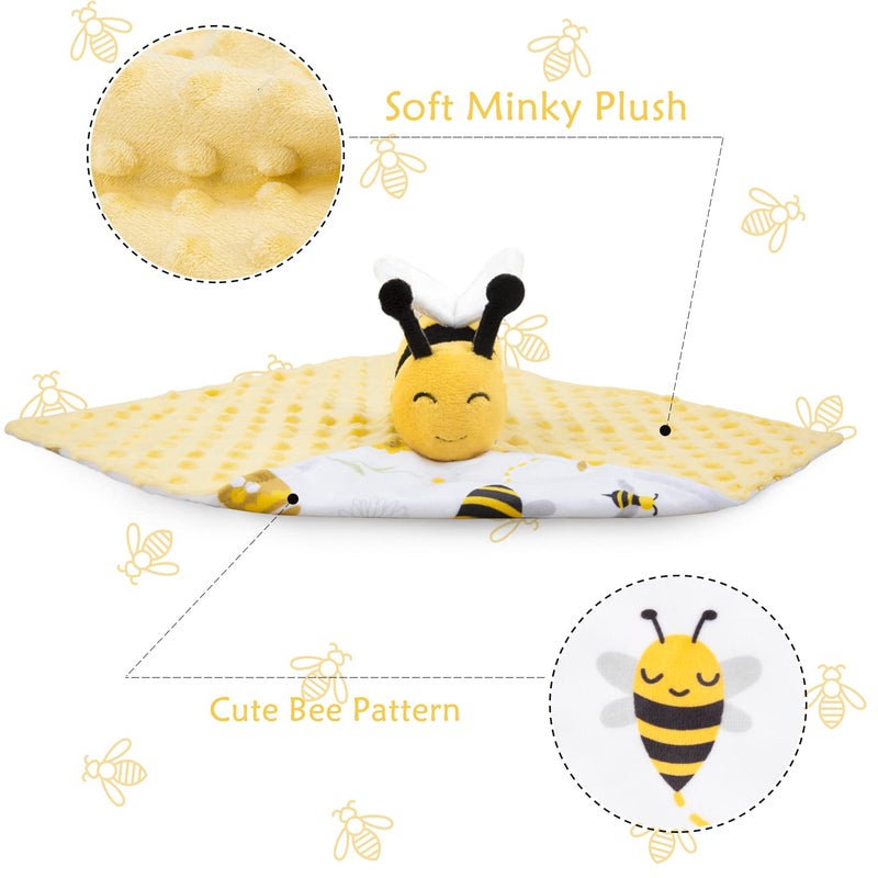 BORITAR Baby Security Blanket Soft Baby Lovey Unisex Lovey Shower Gifts for Newborn Boys and Girls Snuggle Toy Bee Stuffed Animal Yellow 14 Inch - Image 2